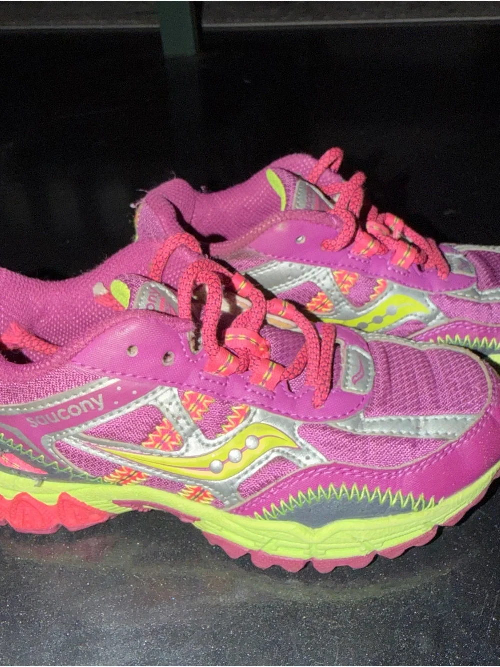Saucony Kids Pink and Neon Yellow Athletic Sneakers